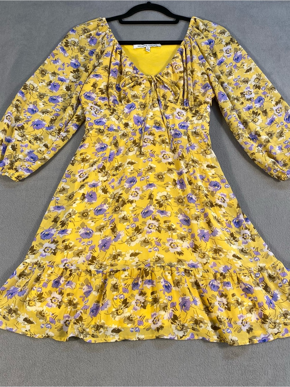 Collective Concepts women’s yellow & purple Floral 3/4 Sleeves Ruffle Dress, S